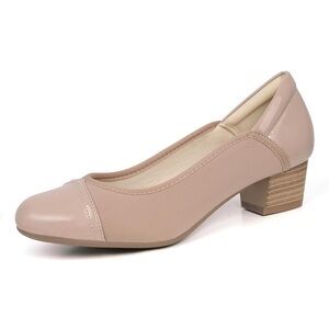 Classic Nude Block Heel Pumps - Women